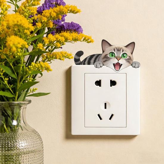 yangyizhi Light Switch Plate Stickers, Cartoon Animal Cute Cat Decor, Waterproof Removable Stickers for Switch, Wall Outlets, Bedroom, Living