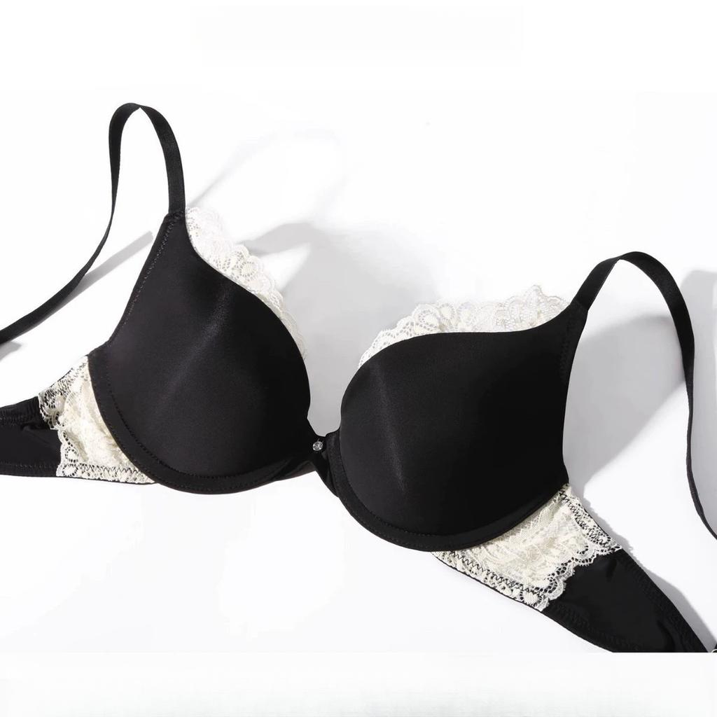 Sexy Lace Women Underwear Set Shiny French Push Up Bra Set 3/4 Cup Plus Size Underwire Brassiere Deep V Lingerie and Panties