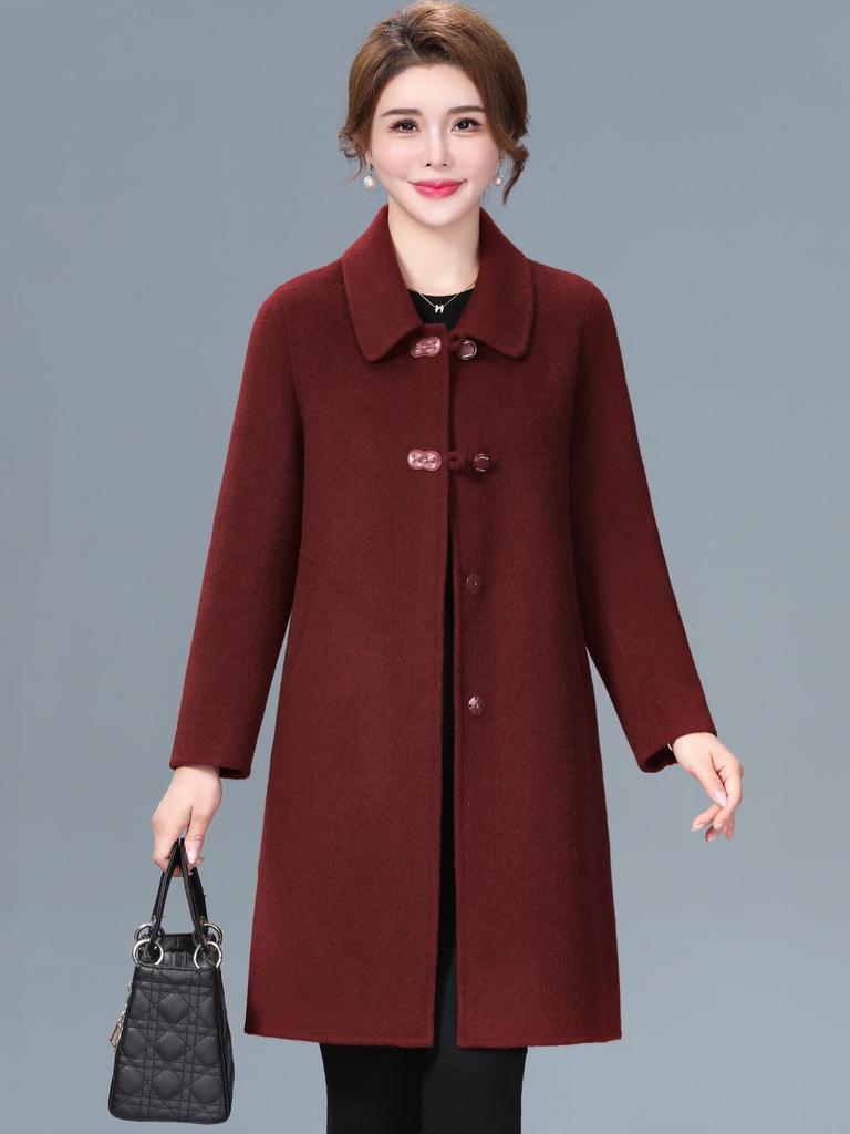 Autumn/Winter Double-Faced Cashmere Coat for Middle-Aged Women, Mid-Length Woolen Top