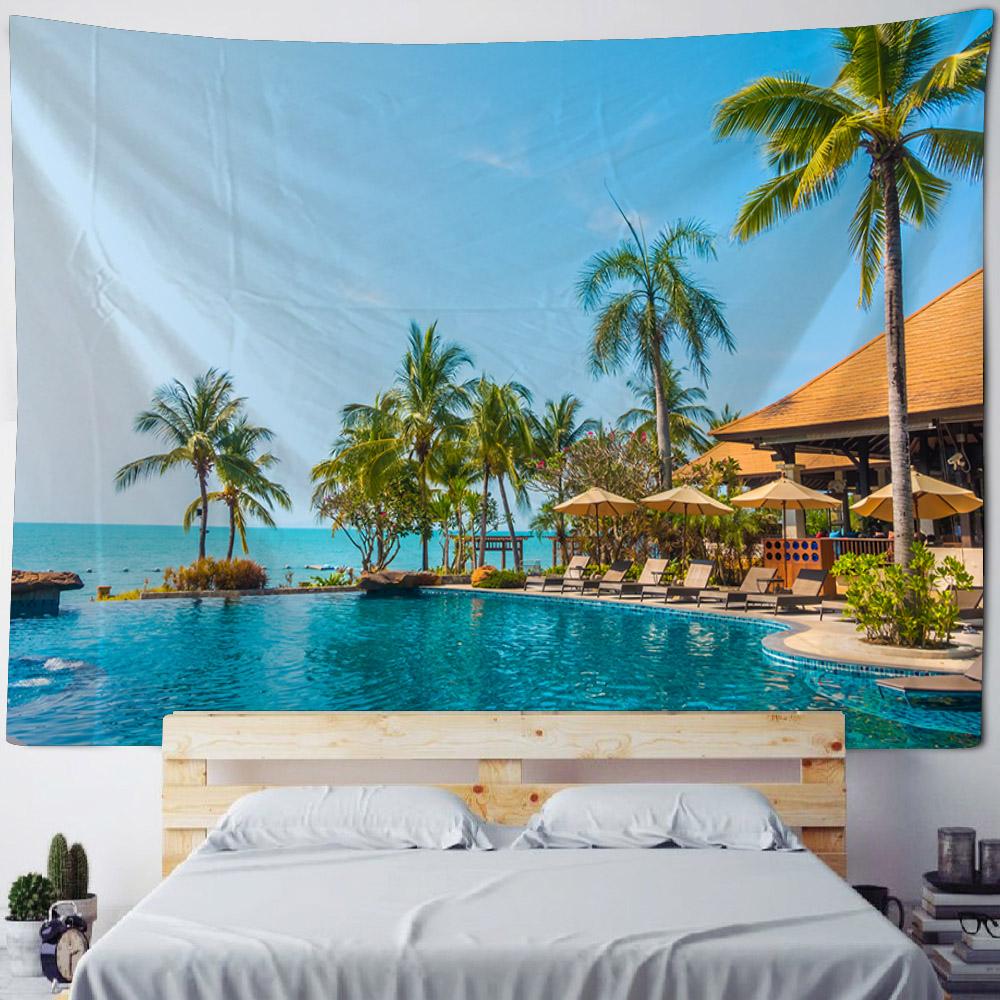 Sea View Tapestry, Bohemian Print Wall Hanging, Living Room, Bedroom Art Decoration, Beach, Sunset, Home Wall Decoration