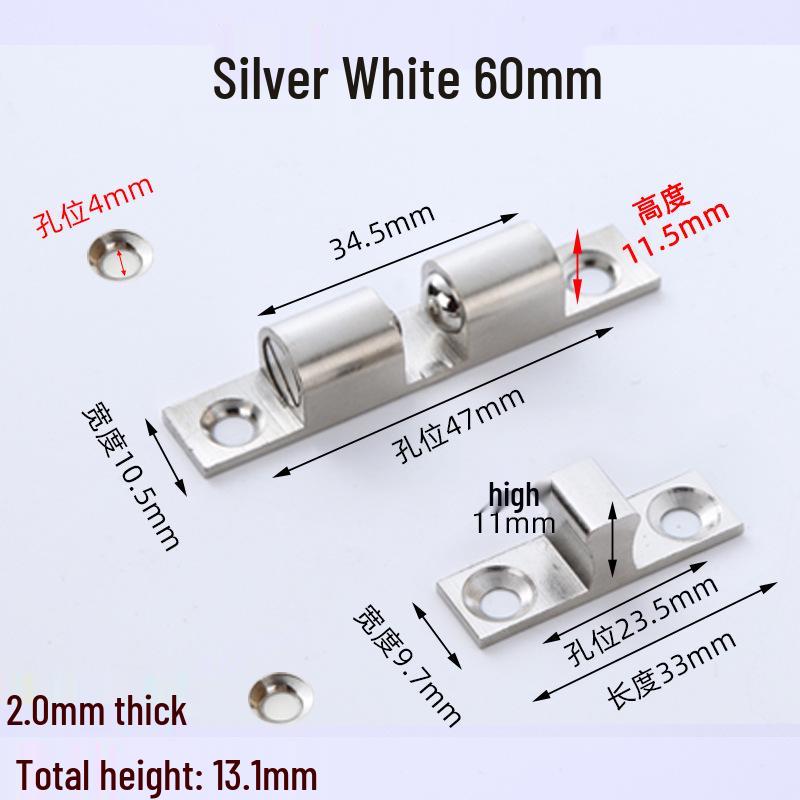 Silver & White Brass Ball Catch Door Latch for Wardrobe, Cabinet, or Drawer.