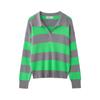 Spring 2026 Women's European & American Striped Lapel Knit Pullover Sweater