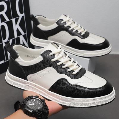 Little White Shoes Men's Spring 2025 New Retro Board Shoes Men's Leisure Sports Trend Color Matching Lace-up Men's Leather Shoes