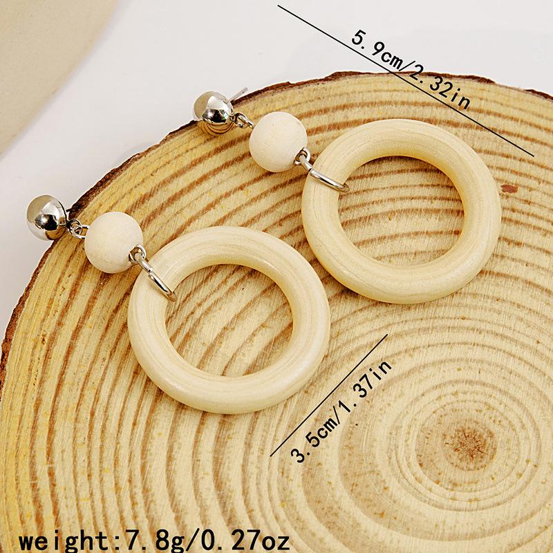 Vintage Wooden Beaded Long Drop Earrings For Women Bohemia Handmade Geometric Wood Earring Pendant Jewelry