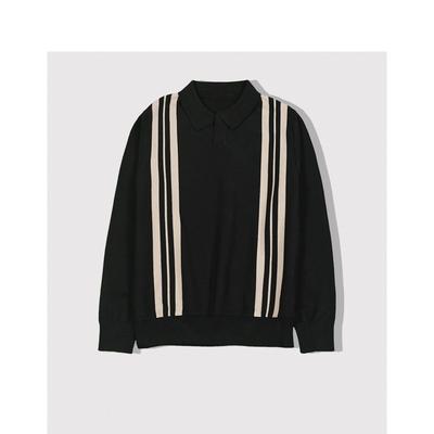 Autumn and Winter Pullover Retro Knitted Polo Shirt for Men Color-blocked Casual Sweater Lapel Top