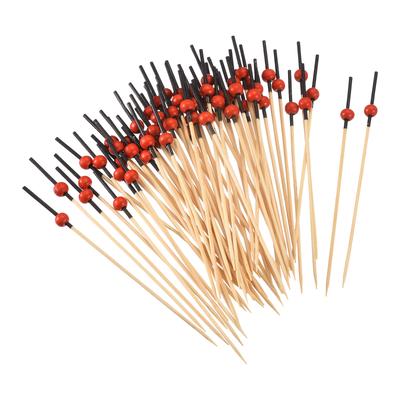 Cocktail-Zahnstocher, 100 Stück 12 cm Bambus Rote Perlenkugel Langer Obstspieß Dekorative Cocktail-Spieße für Getränke Vorspeisen