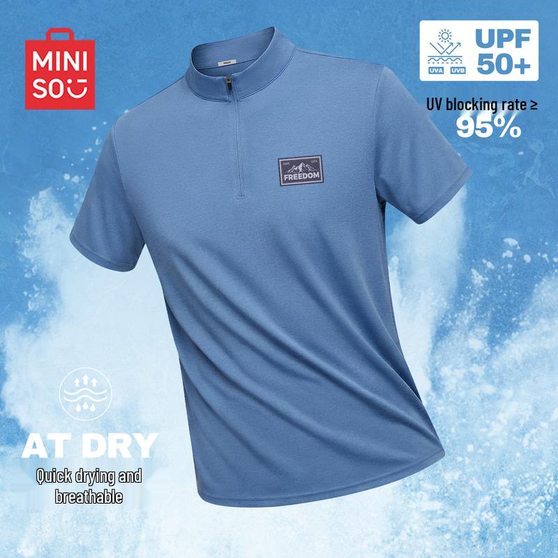 MINISO Men s Quick-Dry Half-Zip Stand-Collar Short-Sleeve T-Shirt XL