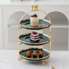 Golden Edged Double-layer Ceramic Tray, Cake Rack, Snack, Fruit Tray, Afternoon Tea Dessert Display Stand, Metal Bow Bracket