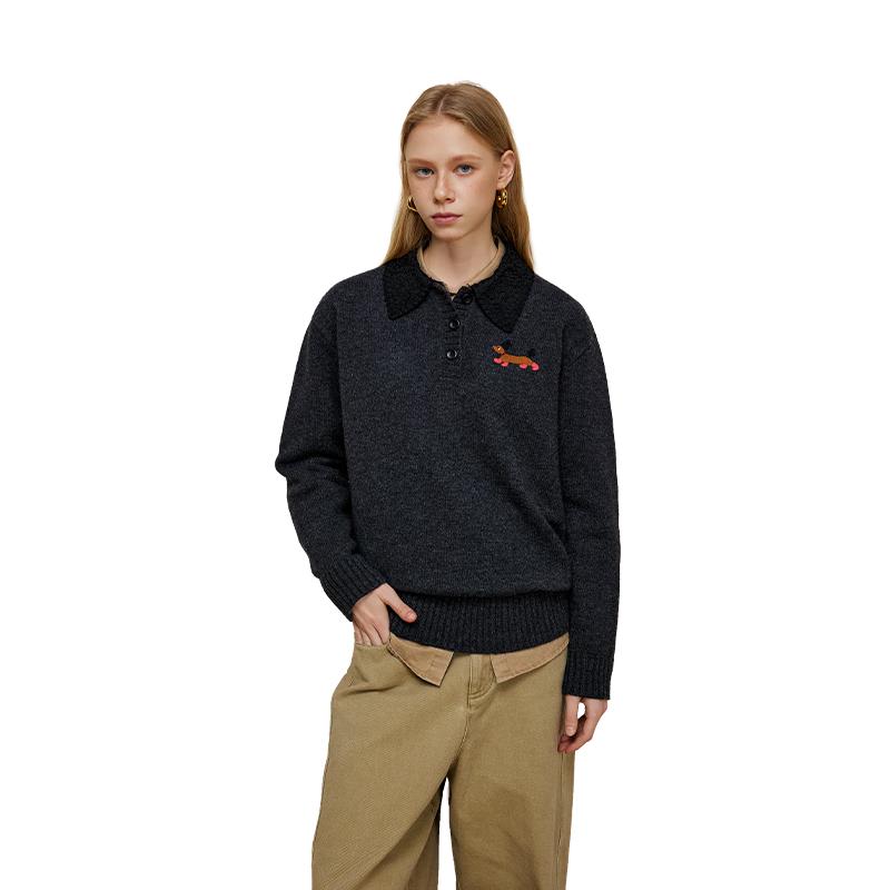 

ЗЕЛЕНЫЙ РЕМЕНЬ Женский вышитый шерстяной свитер-поло One Size