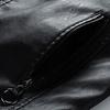Men Jacket Color Block Long Sleeve Pockets Stand Collar Faux Leather Zipper Coat for Working
