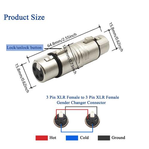 Voluty Tek Dual XLR Female Adapter, 3-Pin XLR Female Coupler for Audio Cables or PA Systems