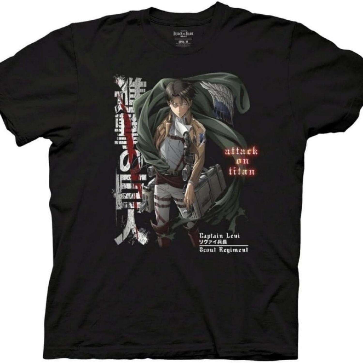 

Ripple Junction Attack on Titan Men s Short Sleeve T-Shirt Levi Ackerman Captain Scout Regiment Cape Crew Officially Licensed XXXXXL чорний