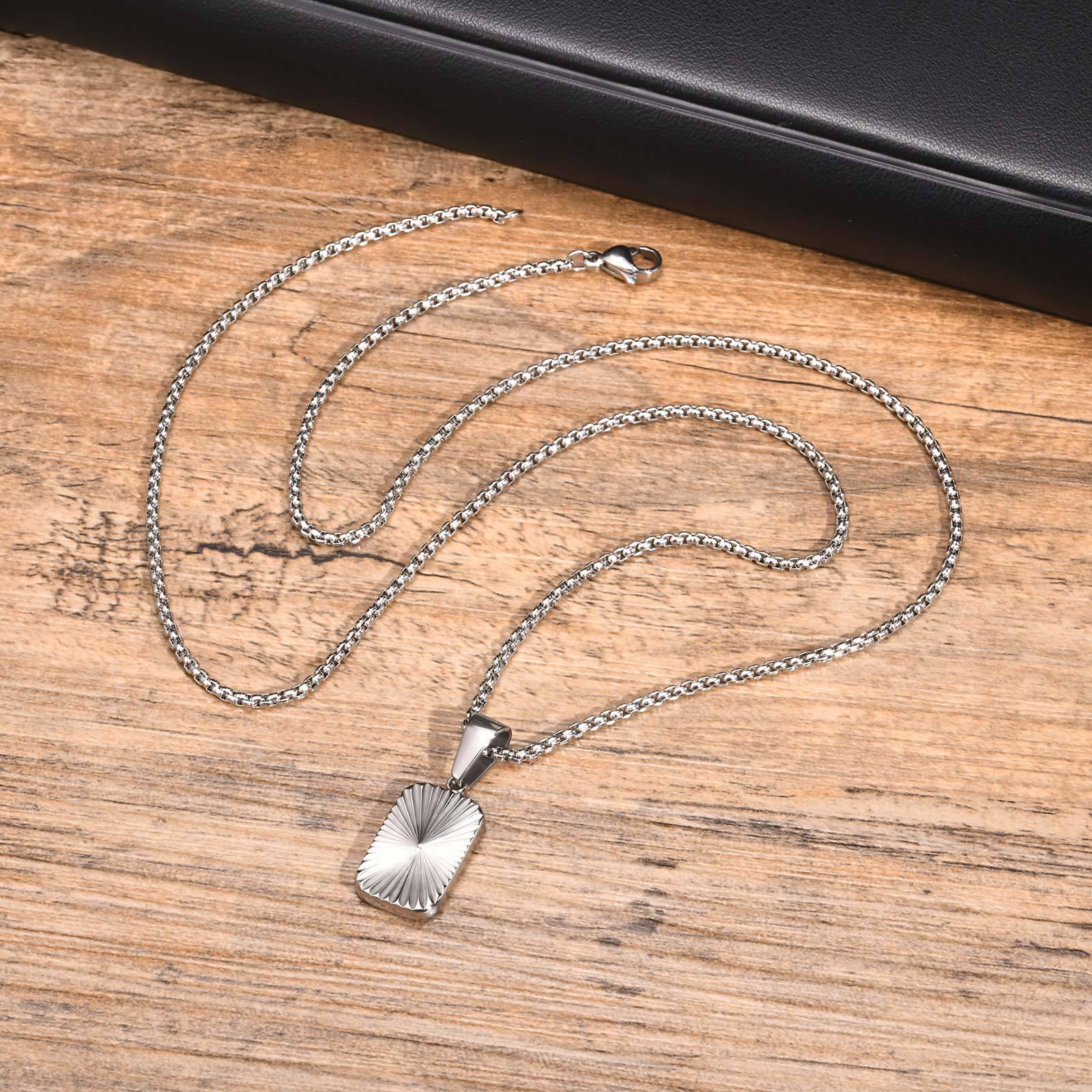 Titanium Steel Geometric Engraved Pendant Necklace for Men - PN-2001