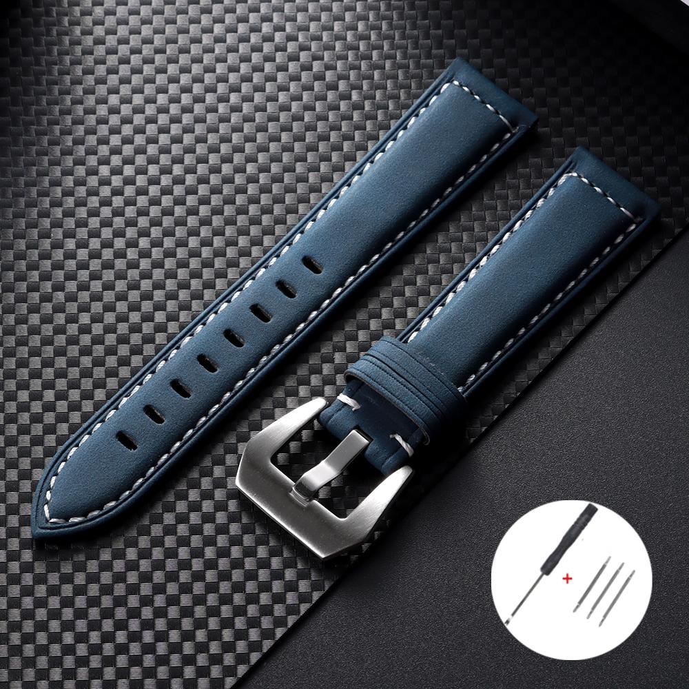 Armband 18mm 20mm 22mm 24mm Vintage Mattes Leder Uhrenarmband für Panerai Schwarz Braun Blau Armband Damen Herren Sportarmband 20mm blau
