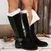 Bottes Hautes Fluffy Style Urbain pour Femmes Boucle Métallique Genou Longues Droites Bottes de Neige Femme Fermeture Latérale Grande Taille 43 Peluche Botas Dame