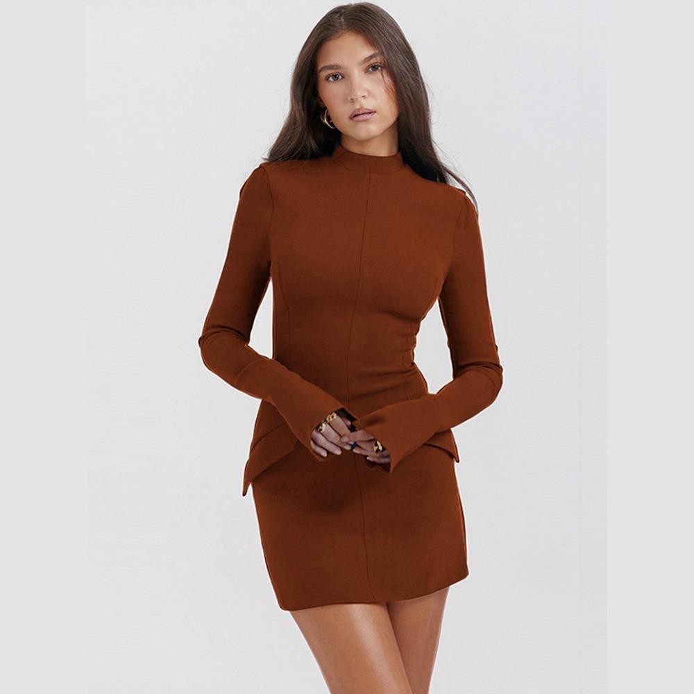 Fashionable and Sexy Hot Girl Hip-hugging Skirt Elegant and Slim Long-sleeved Dress for Women
