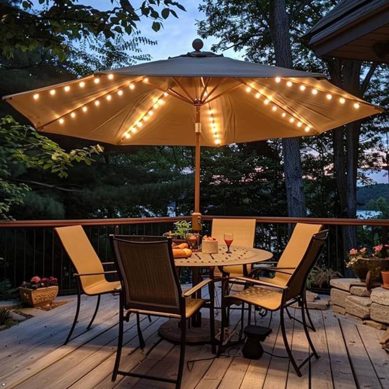 Outdoor Sun Umbrella Light String With Remote Control Waterproof Rgb For Camping Decor