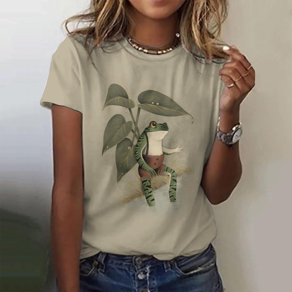 Summer Round Neck Harajuku Women's Top Fashion 3d Cartoon Printed Pattern T-Shirt Casual Loose Retro Short Sleeve T-Shirt