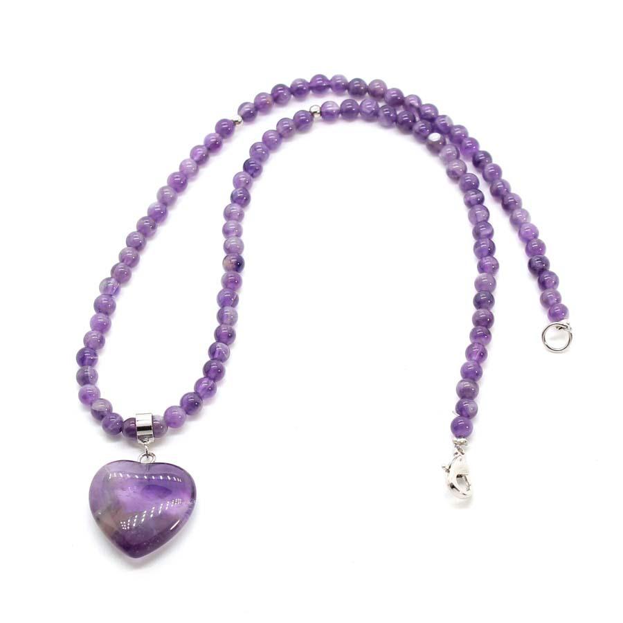 Simple Fashion Heart Shaped Crystal 4mm Round Bead Necklace фиолетовый