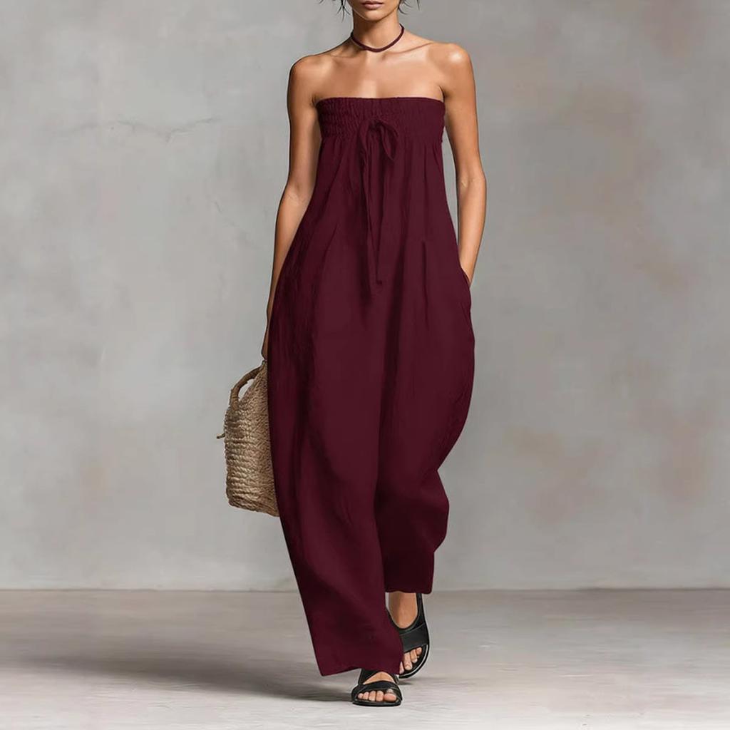 Women's Fashionable Color Sexy Strapless Casual Jumpsuit Without Sleeves