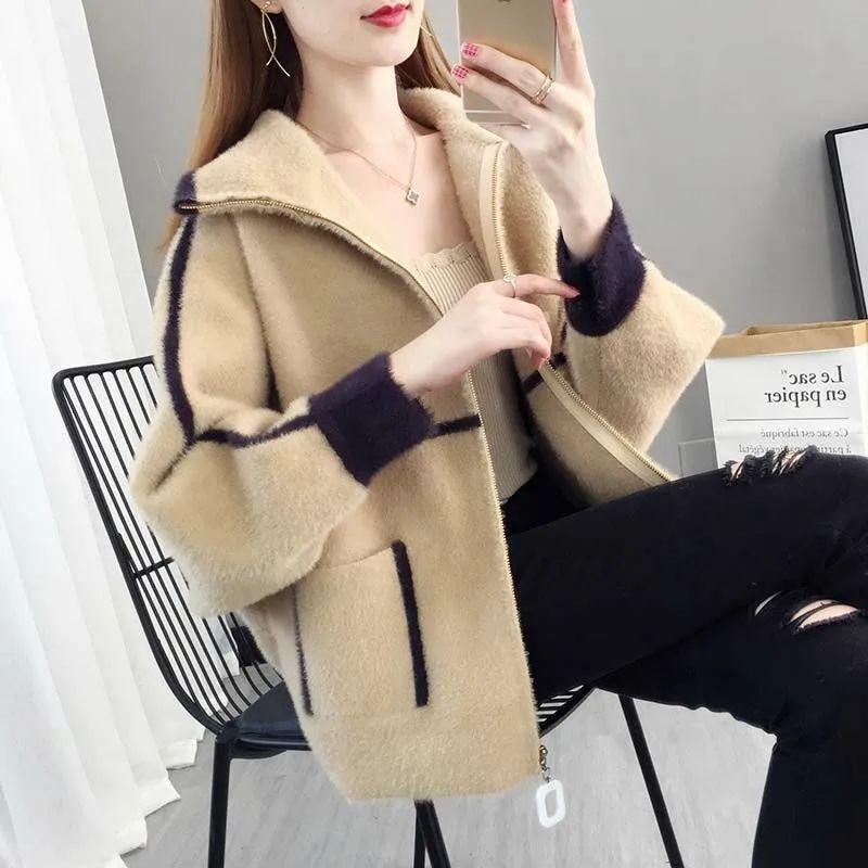 Women's Knitted Cardigan Coat and Faux Mink Cashmere