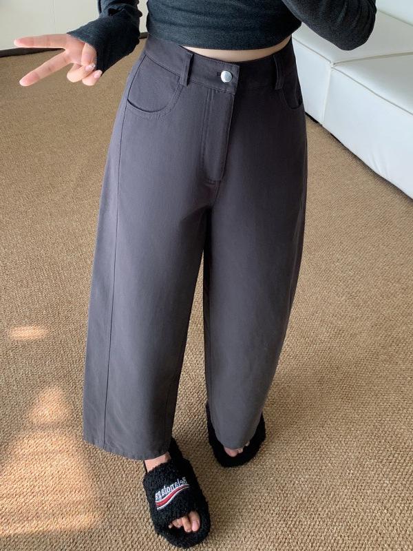 Women's Plum Purple Wide-Leg Washed Cotton Denim Pants - Autumn & Winter Casual Straight-Leg Nine-Point Trousers