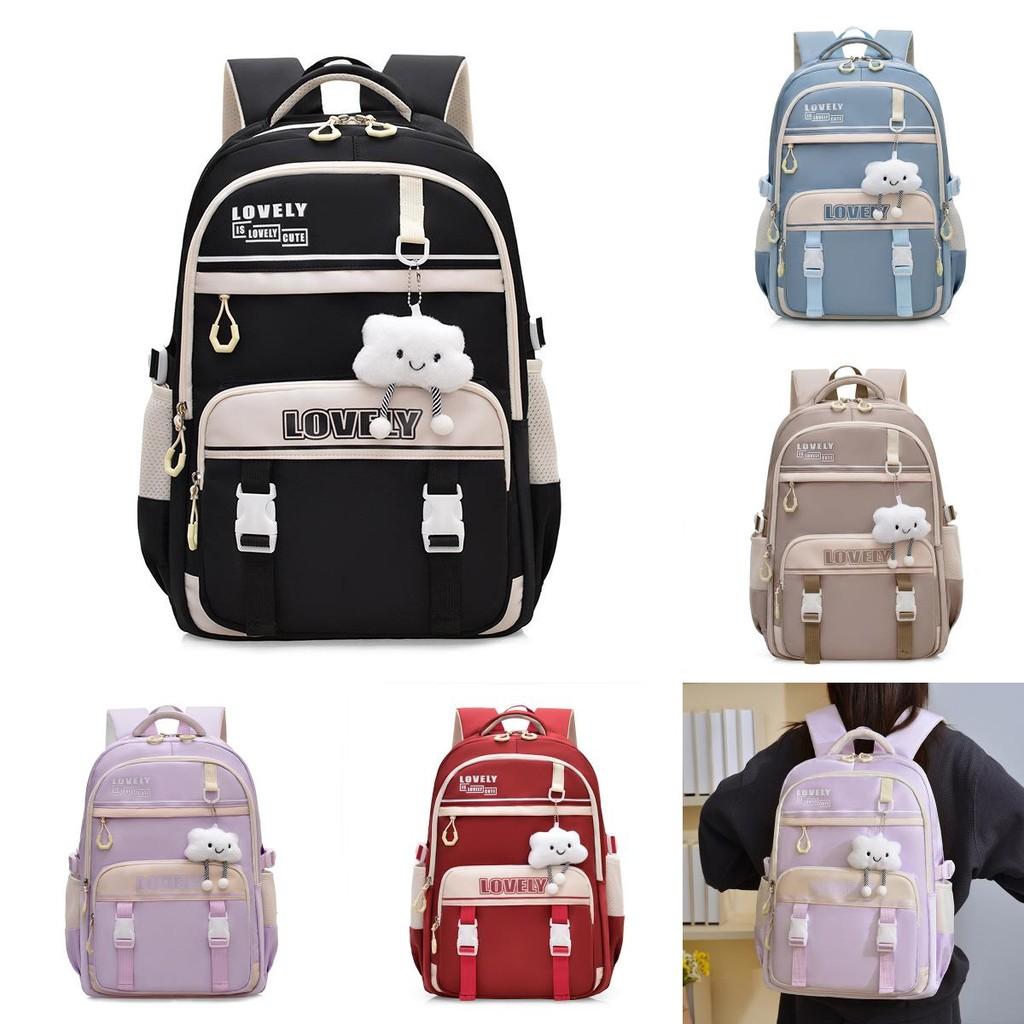 Large Capacity Simple Backpack With Letter Embroidery And Cloud Design Pendant