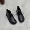 Johnature Genuine Leather Women's Shoes Soft Cowhide Round Toe Retro Soft Soled Lace-up Flat Short Boots