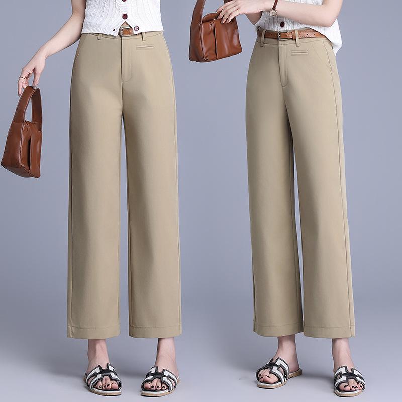 Women's Summer 2025 Cotton Slim-Fit High-Waisted Wide-Leg Cropped Pants
