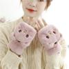 Women Plush Warm Glove Fur Lovely Rabbit Cat Mittens Flip Fingerless Gloves Soft Girls Thick Gloves Flexible Half Finger Winter