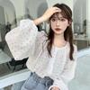 Long Sleeve Floral Chiffon Top Women's Designer Spring Summer Stylish Lantern Sleeve Loose Blouse