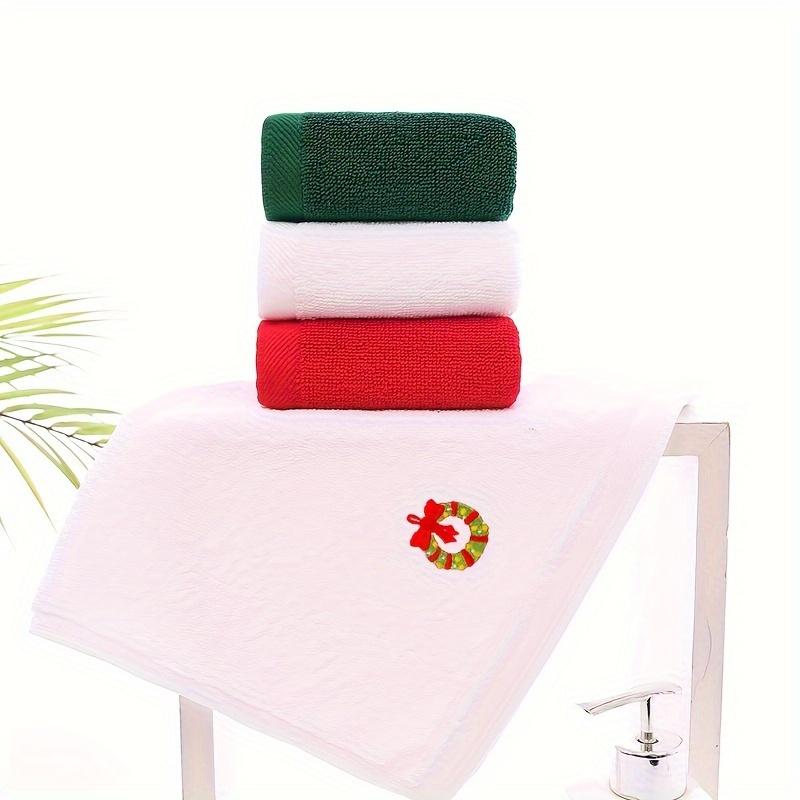 

A Set of 3Pcs Soft and Skin-Friendly Pure Cotton Towels with Random Colors and Christmas-Themed Embroidery, Suitable for Daily Use i