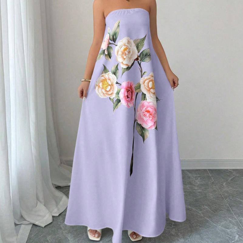 Summer European Style Fashion Casual Print Maxi Dress Women Clothing S