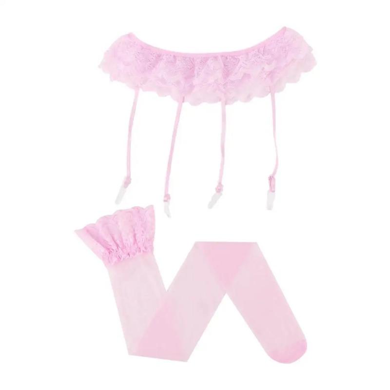 1 Set Sexy Women Lace Garter Top Stockings Socks and Suspender Garter Belt Lady Fashion Solid Thigh-Highs Stocking Set