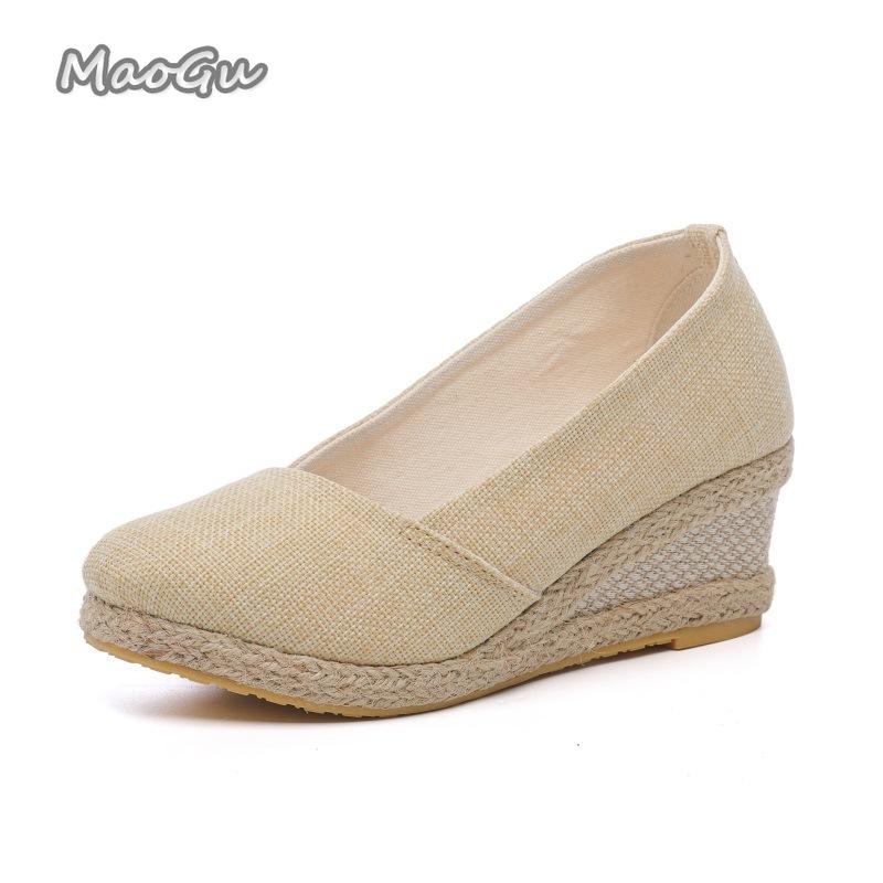 2026 Spring Summer Wedges Comfortable Women's Casual Shoes Breathable Linen Espadrille Pumps Slip-on Daily Wear Shoes Size 34-42