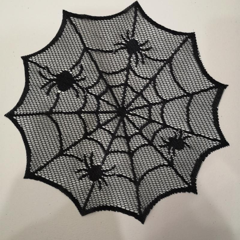 Round Spiders Webs Laces Placemat Soft Polyester Cobwebs Table Mats for Dining Ambiances