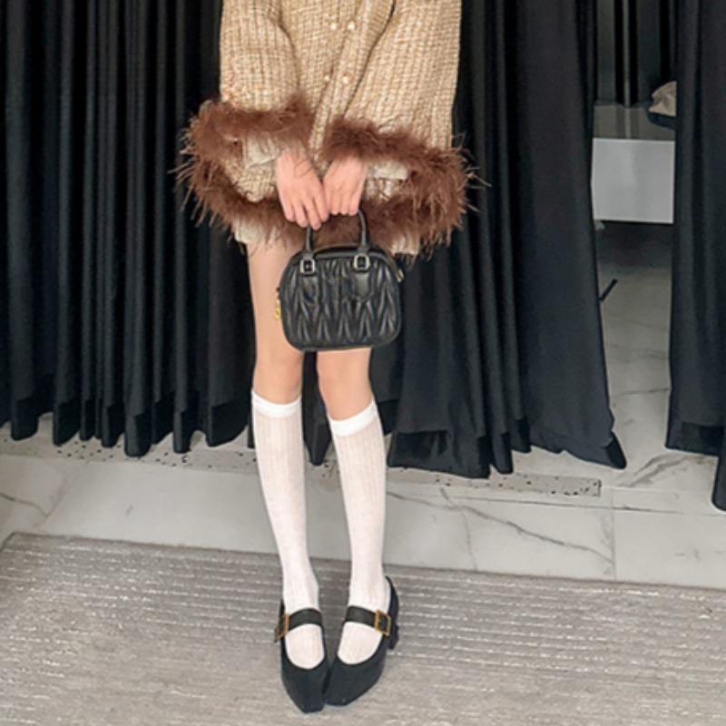 Mary Jane High Heels Women's Thick Heels One-strap Shoes Medium Heel Square Toe Small Leather Shoes