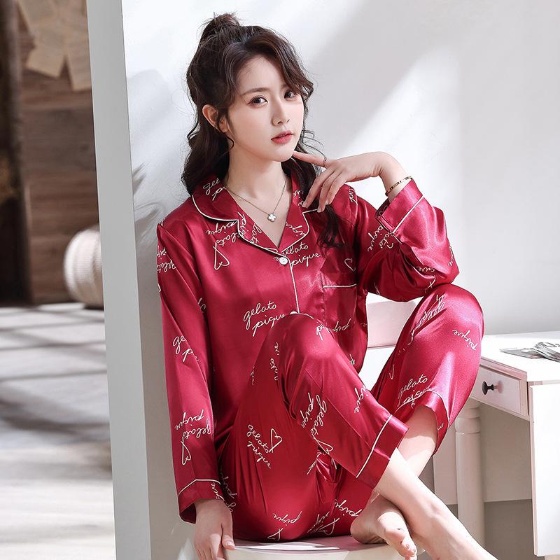Women's and Men's Long Sleeve Silk-Style Pajama Set - Perfect for Couples