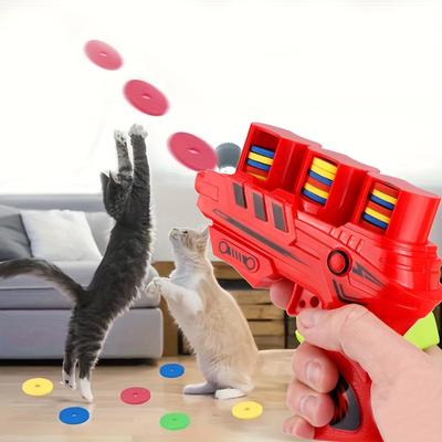 Interaktives Katzenwerfer-Spielzeug Angstabbau & Spaß Haustiertraining, Rot mit bunten Scheiben, Batterielos, für alle Katzenrassen, Katzenspielzeug