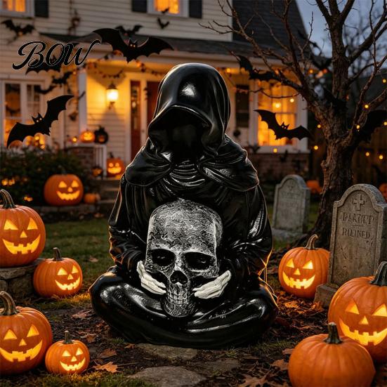Handcrafted Sculpture for Indoor Tabletop Halloween Skull Light, Spooky Gothic Style Ornament, Waterproof Decorative Unique Goth Light Courtyard