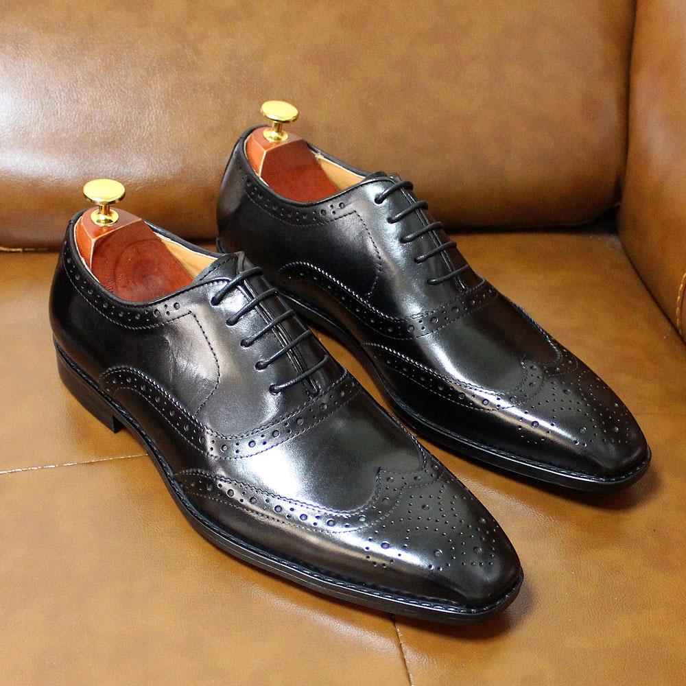 Fashion Big Sizes Handmade Mens Wingtip Oxford Shoes Genuine Calf Leather Traditional Brogue Dress Shoes Wedding Formal Shoes for Men