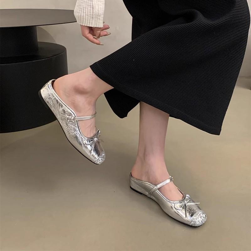 Inner Heightening Bag Head Half Slippers Women Wear Silver Sandals French Temperament Fairy Wind Slope Heel Platform Single Shoes In Summer