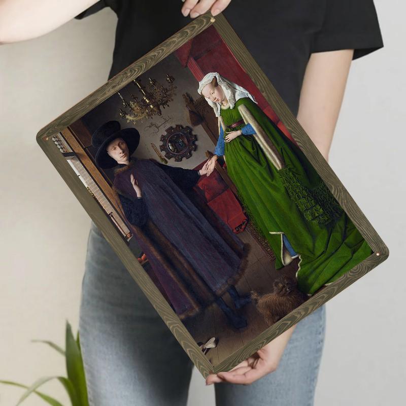 

Custom Metal Wall Art European Classic Painting Arnolfini Portrait Home Decor 20x30cm（7.8x11.8inch）