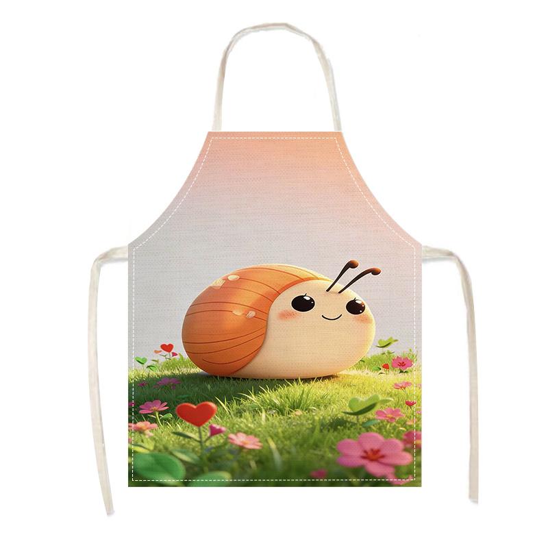 

1pc 2D Cute Snail Apron Linen Kitchen Baking Cooking Garden Party Funny Animal Design Adjustable Neck Strap Home Use 38X47cm(15X19in)