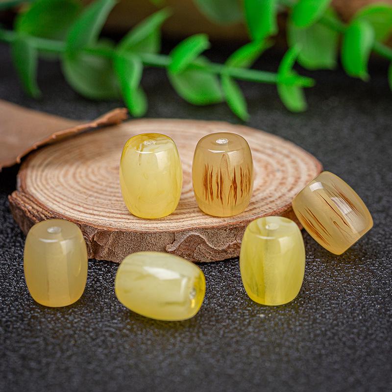 

White Jade Bodhi & Imitation Antelope Horn Beads | Amber Barrel Spacer Beads
