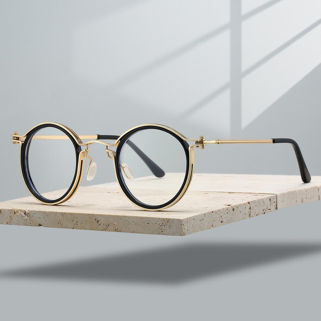 Retro Round Glasses with Blue Light Blocking Men Chic Metal Punk Frame Women's Fashion Ultra-light Eyewear for Decor