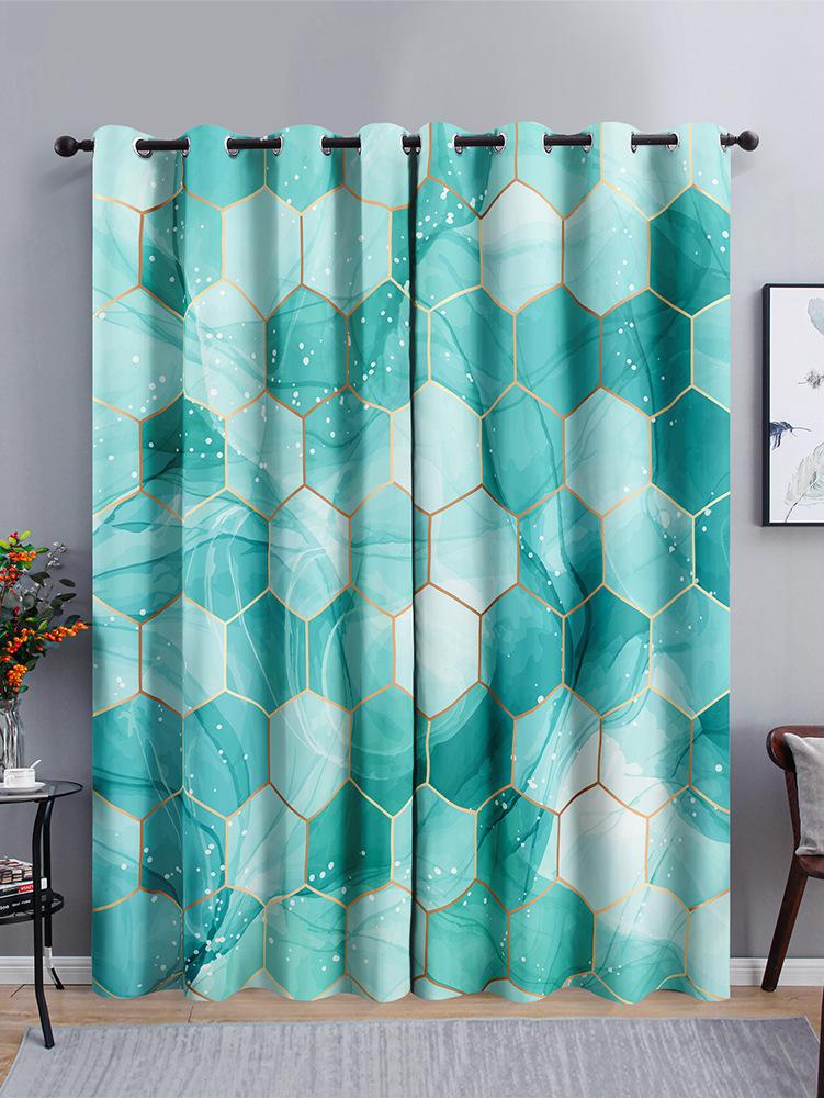 Curtains Marble Texture Curtains Shading Bedroom 3D Digital Printing Shading Curtain Punching