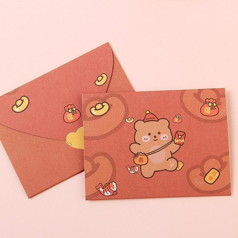 10Pcs Bear Rabbit Blessing Thank Envelope Ins Cartoon Decoration Letter Paper Foldable Beautiful Cartoon Greeting Card