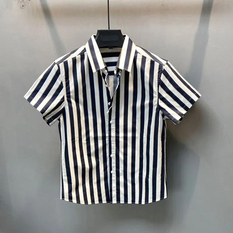 

Мужская летняя тонкая красивая полосатая рубашка с короткими рукавами и лацканами, повседневные топы XS белый
