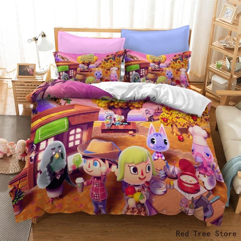 Juego de Cama Animal Crossing Juego de Dibujos Animados 3D Fundas de Edredón Individual Completo Queen King Size Funda de Almohada para niños Regalo Decoración del Hogar